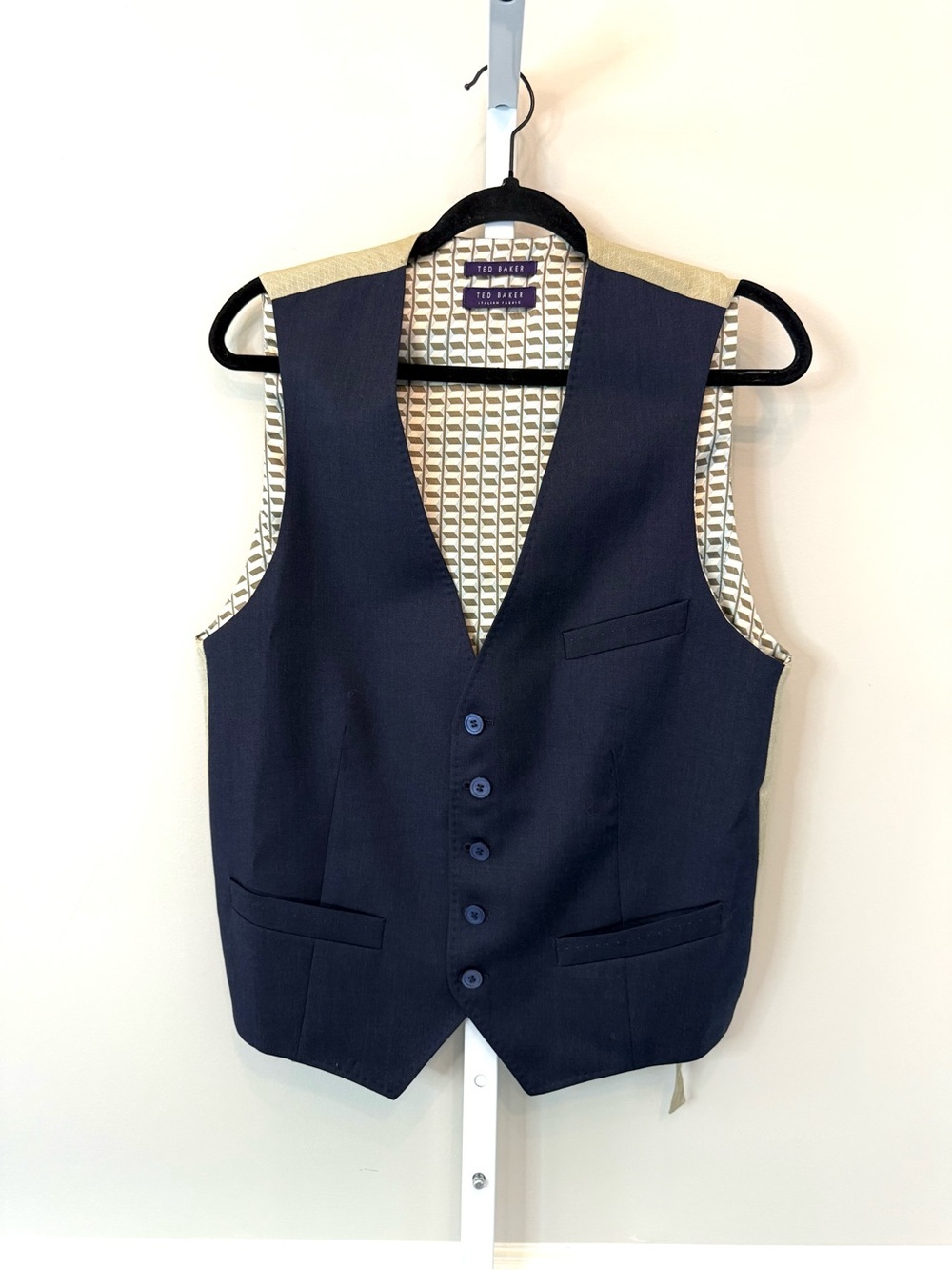 Ted Baker Navy Suit Vest Waistcoat Button Front 100% Wool Blend 38R Men’s